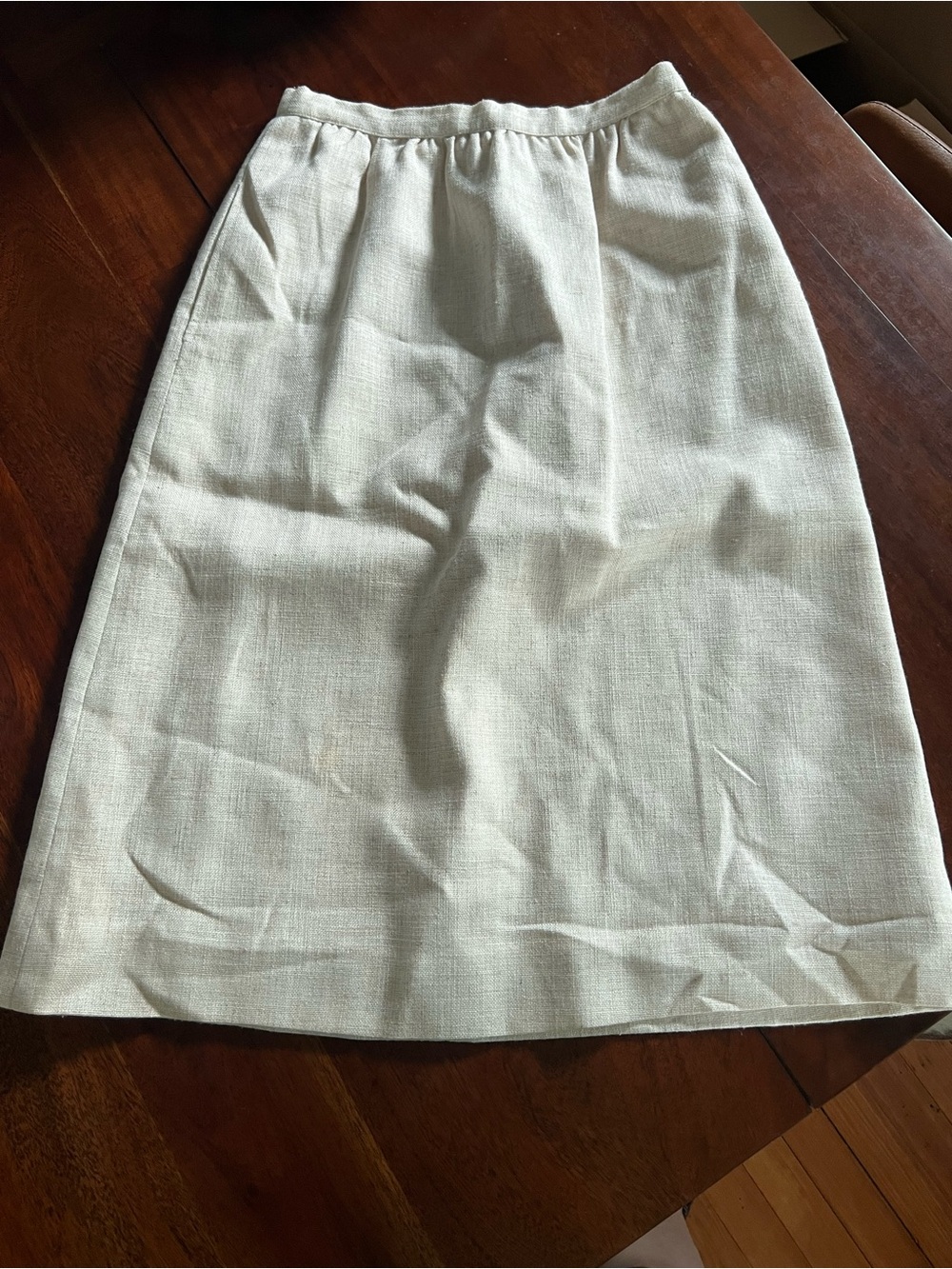 Vintage Cream A-Line Midi Skirt | Linen-Like fabric | Size 10 (fits like an 8)